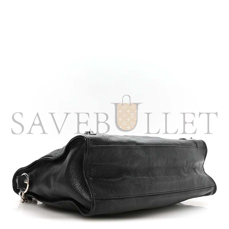 Ba1en*iaga CHEVRE SILVER METALLIC EDGE HARDWARE CITY BLACK (38*24*15cm)